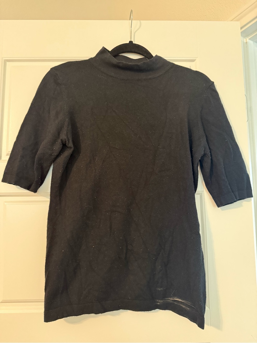 POL Black Short Sleeve Mock Neck Top